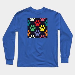 Colorful Puppy Dog Paw Pattern Long Sleeve T-Shirt